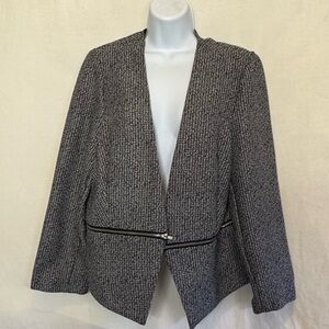 C-28 T. Milano PLUS SIZE 1X Black & White Zipper‎ Detail Blazer Suit Jacket